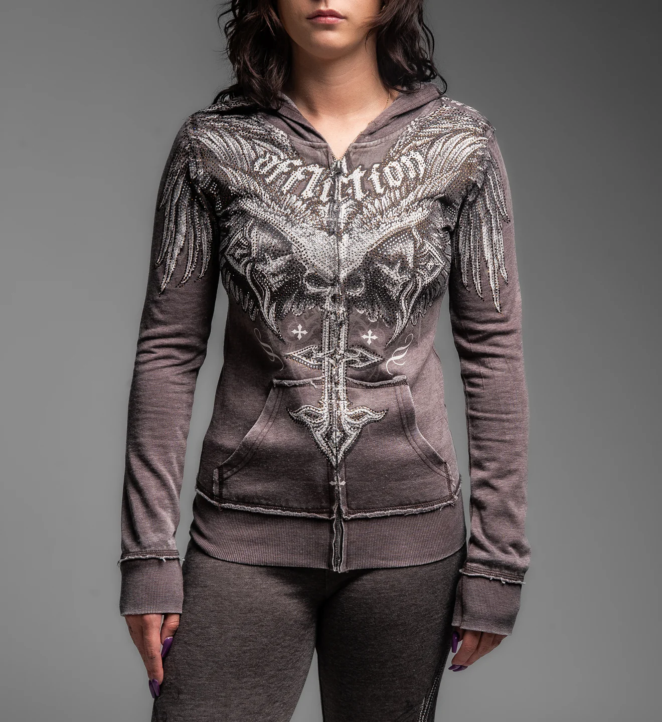 Death Eyes Burnout Zip-Up Hoodie